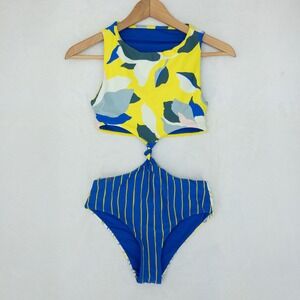 Maaji Sunflower Spin Reversible Swimsuit Womens Small Blue Cutout Knot One Piece